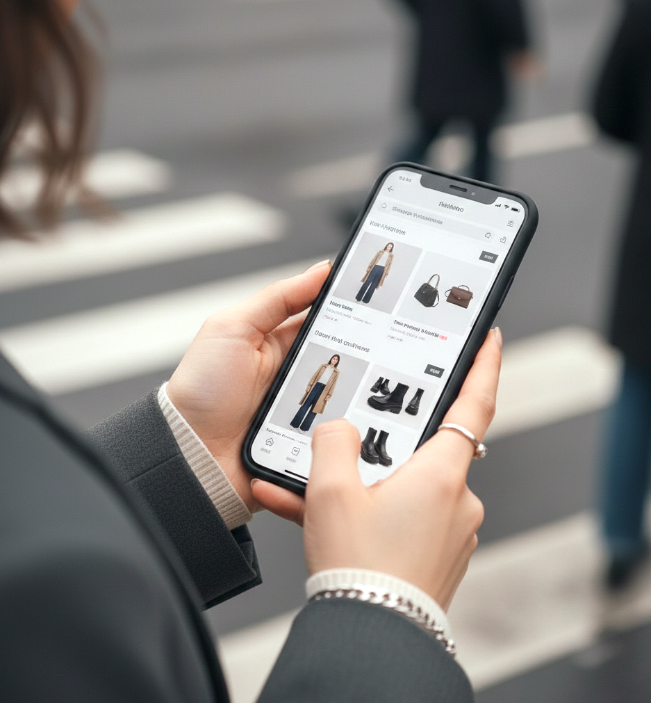 様々なファッションサイトを比較検討する様子