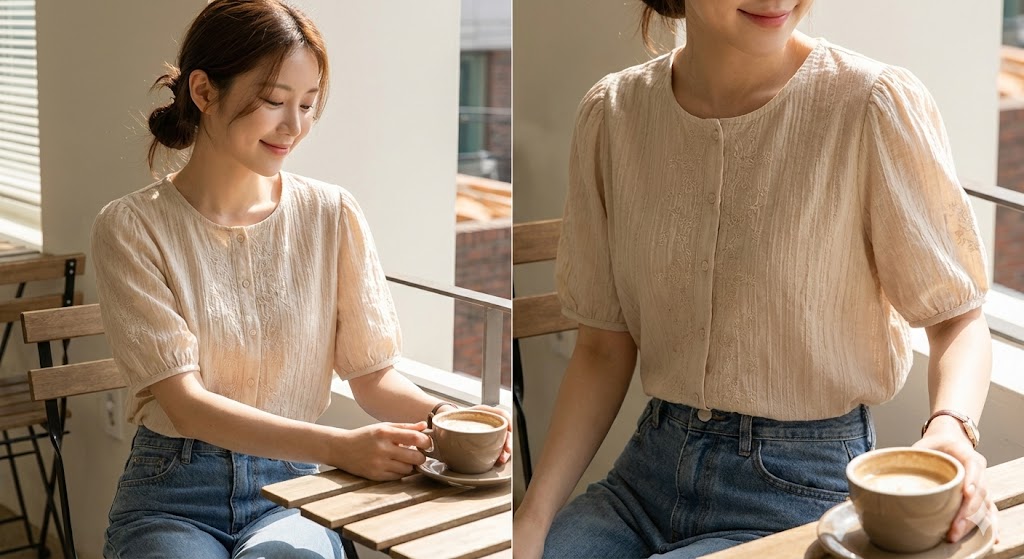 私がnuguで購入して愛用しているブラウスの着用画像